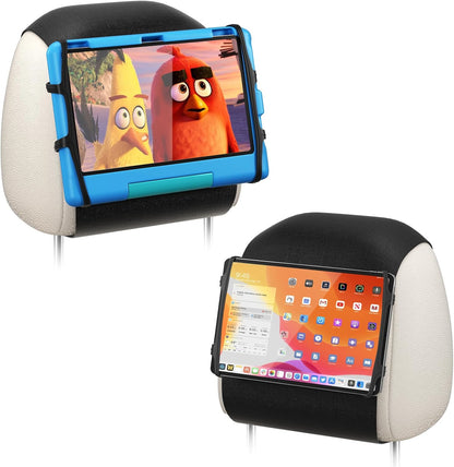 Universal Tablet Holder Set - Compatible with 7-12.9 Inch Tablets and Switch Game Console - Adjustable Car Headrest Mount with Secure Silicone Grip - Fits Most Vehicles