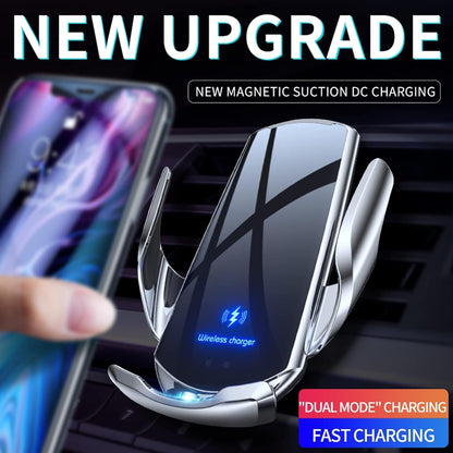 15W Wireless Car Charger with Auto-Clamping Vent Mount - Fast Charging Induction Phone Holder for Automotive Use, Black
