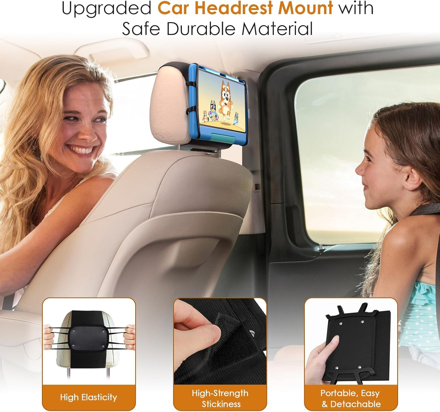 Universal Tablet Holder Set - Compatible with 7-12.9 Inch Tablets and Switch Game Console - Adjustable Car Headrest Mount with Secure Silicone Grip - Fits Most Vehicles