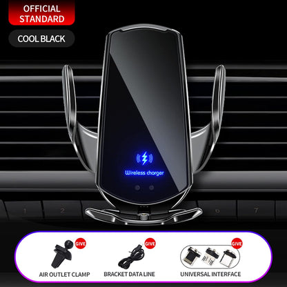 15W Wireless Car Charger with Auto-Clamping Vent Mount - Fast Charging Induction Phone Holder for Automotive Use, Black