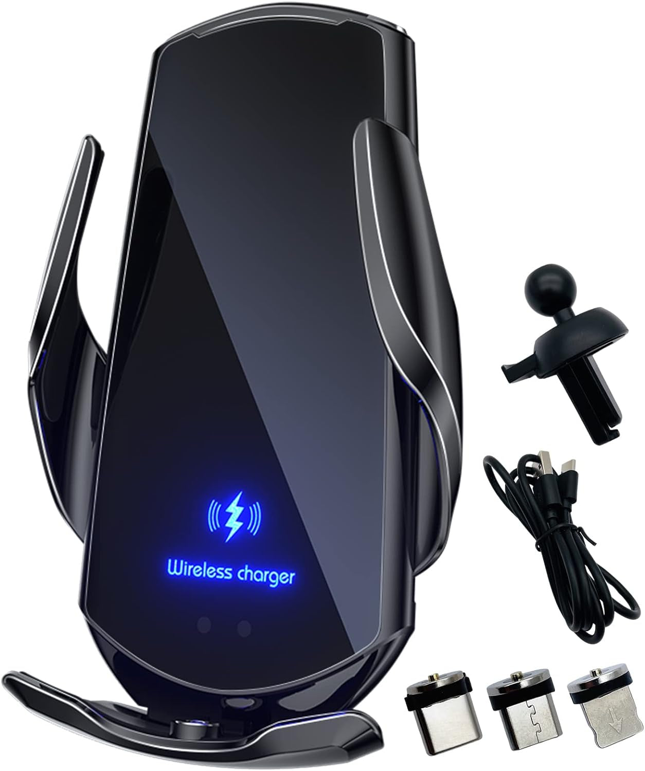15W Wireless Car Charger with Auto-Clamping Vent Mount - Fast Charging Induction Phone Holder for Automotive Use, Black