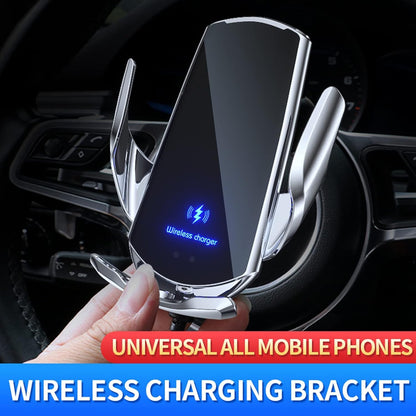 15W Wireless Car Charger with Auto-Clamping Vent Mount - Fast Charging Induction Phone Holder for Automotive Use, Black