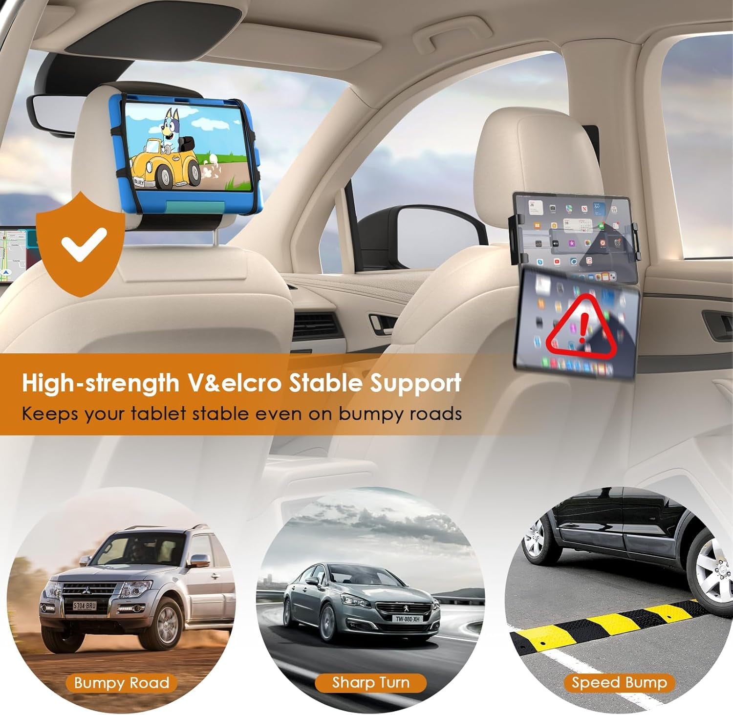 Universal Tablet Holder Set - Compatible with 7-12.9 Inch Tablets and Switch Game Console - Adjustable Car Headrest Mount with Secure Silicone Grip - Fits Most Vehicles