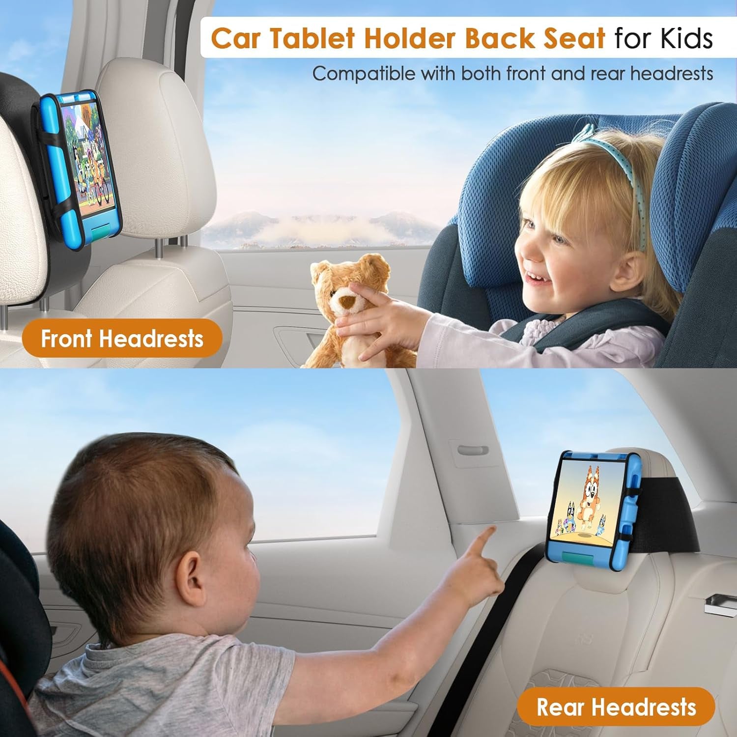 Universal Tablet Holder Set - Compatible with 7-12.9 Inch Tablets and Switch Game Console - Adjustable Car Headrest Mount with Secure Silicone Grip - Fits Most Vehicles