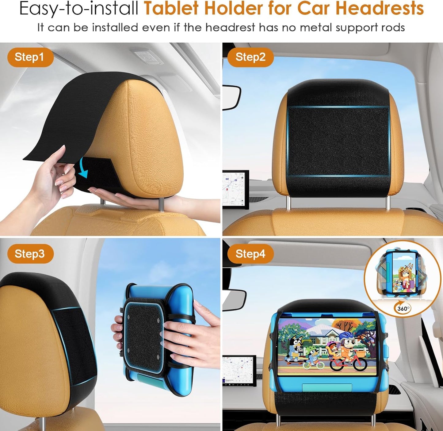 Universal Tablet Holder Set - Compatible with 7-12.9 Inch Tablets and Switch Game Console - Adjustable Car Headrest Mount with Secure Silicone Grip - Fits Most Vehicles